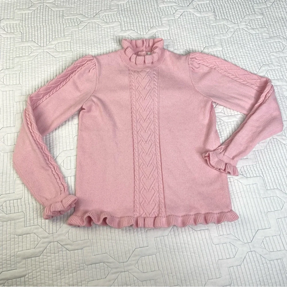 Janie & Jack Fairy Tale Pink Heart Cable Knit Sweater Size 10 Valentines - Picture 2 of 9
